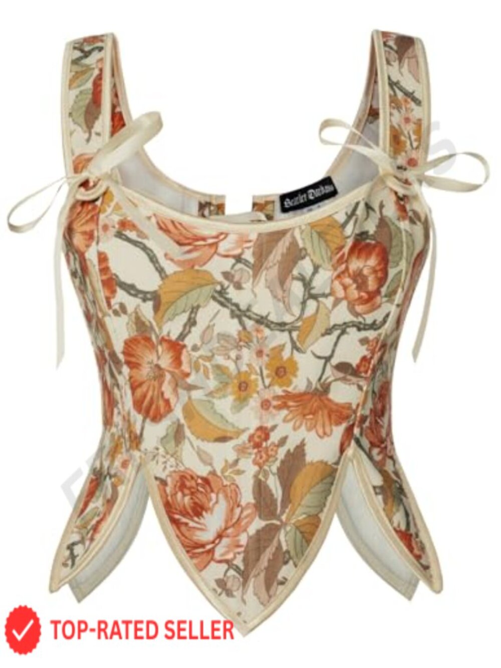 Renaissance Corset Top Floral Boned Bodice Lace Up Overbust Bustier